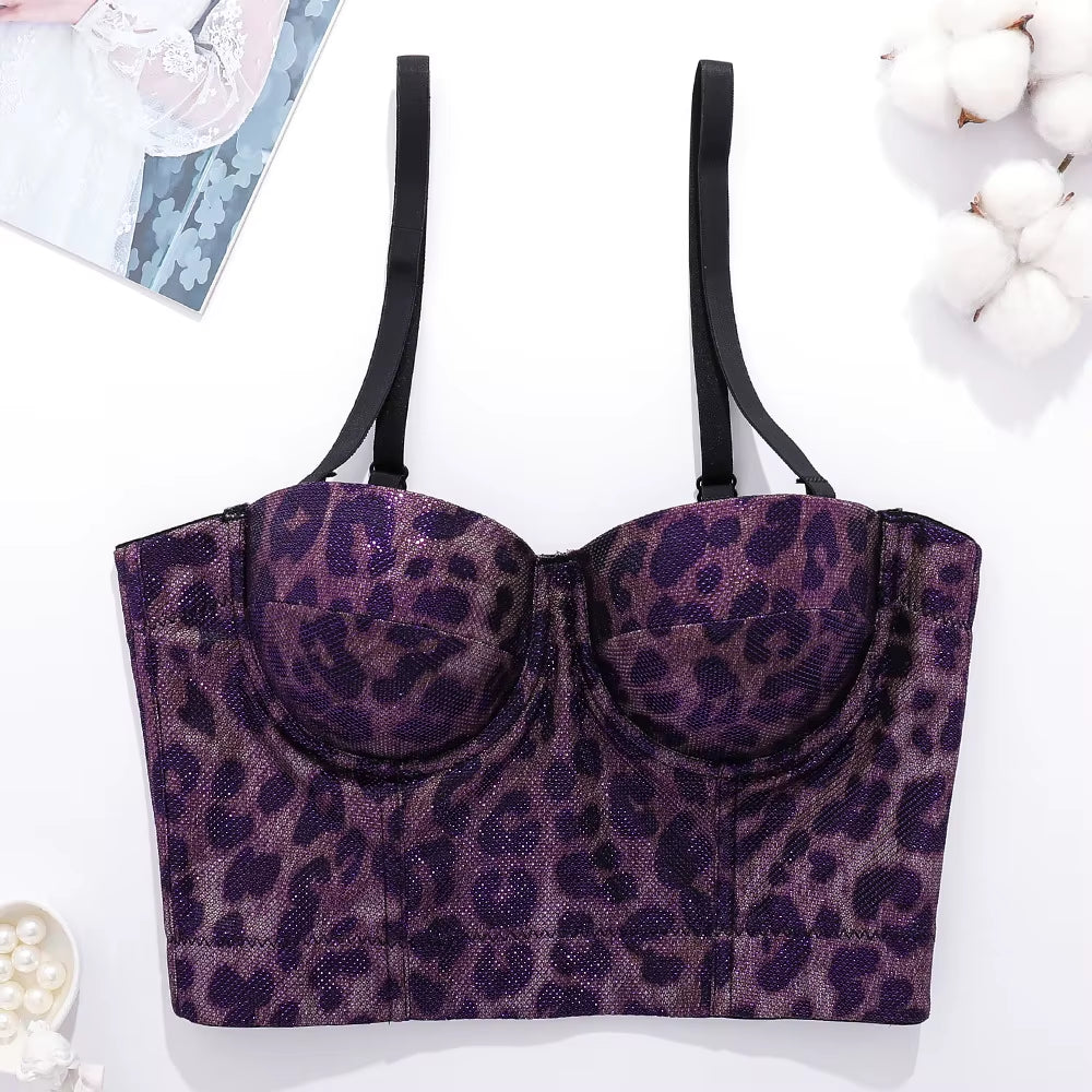 2023 New Women Camisole Top Leopard Printing Stretch Crop Top Underwired Bustier Bra Night Club Party Tank Tops Female Top