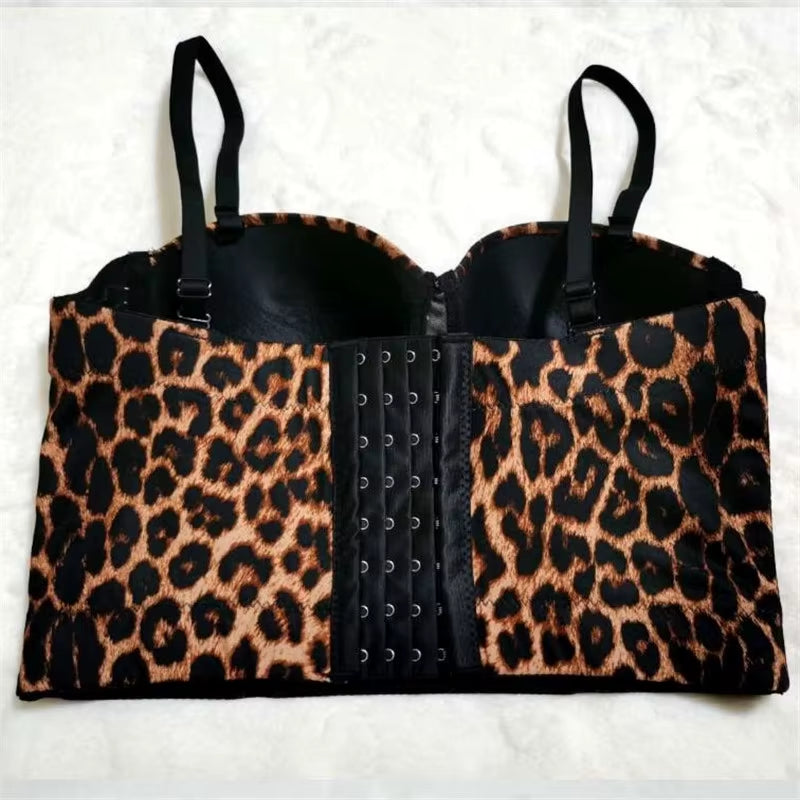 2023 New Women Camisole Top Leopard Printing Stretch Crop Top Underwired Bustier Bra Night Club Party Tank Tops Female Top