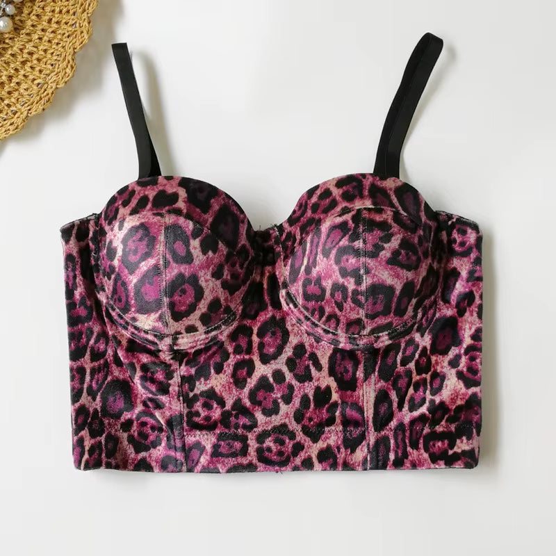 2023 New Women Camisole Top Leopard Printing Stretch Crop Top Underwired Bustier Bra Night Club Party Tank Tops Female Top