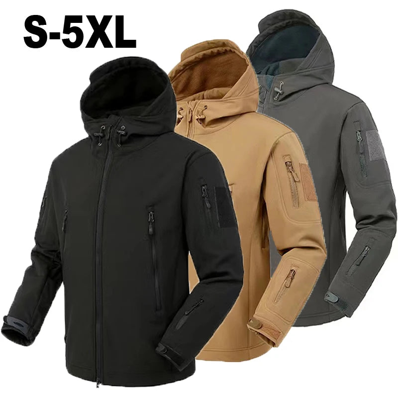 Men'S Winter Softshell Tactical Waterproof Jackets Male Hood Coat Combat Fishing Hiking Camping Climbing Skiing Pants Trousers